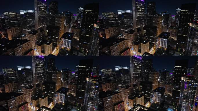 夜间芝加哥环形塔的无人机向下拍摄