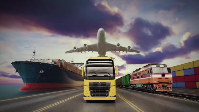 轮船、火车、卡车和飞机在现代运输货物。