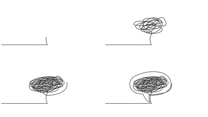 连续的一行动画。手绘动画图形元素的言语泡沫概念的问题，失败，压力，悲伤，心碎和抑郁。4 k的视频