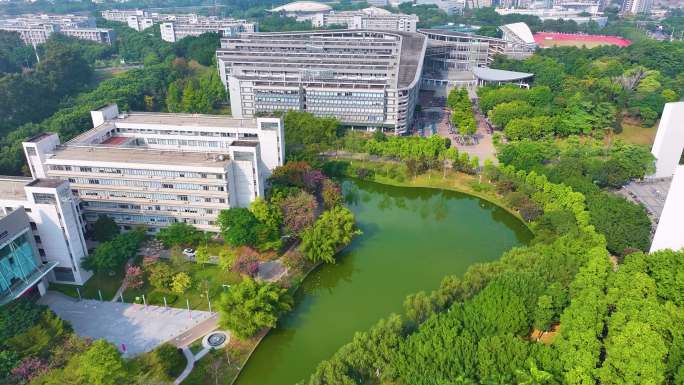 华南师范大学广州校区航拍大学城校园风景风