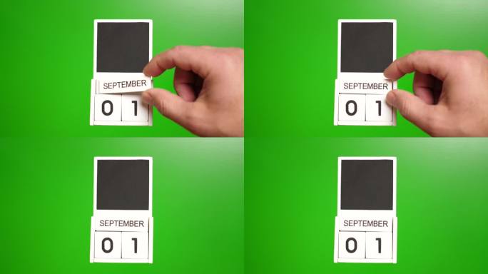 日期为9月1日的绿色背景日历。说明某一特定日期的事件。