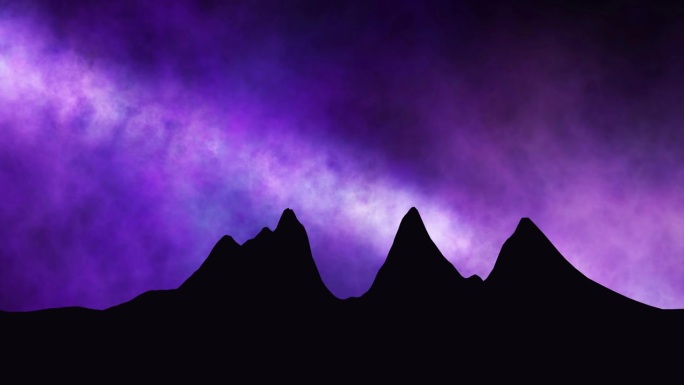 3D未来空间科学概念山景观轮廓与神秘的雾暗星云光背景。