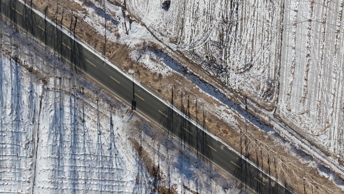 东北冬季公路航拍素材