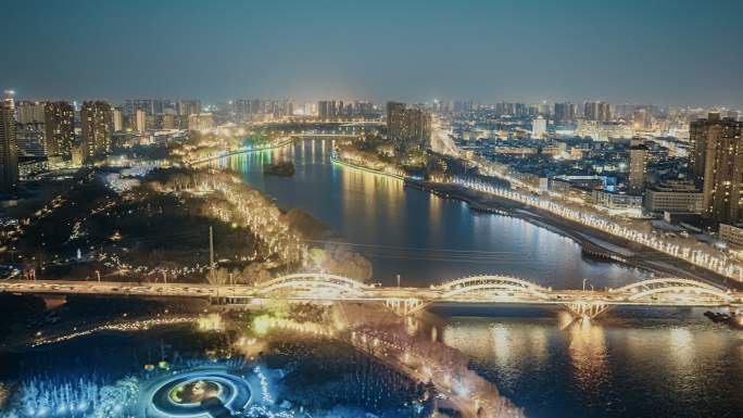 漯河沙澧河沙河大桥夜景航拍延时摄影HDR