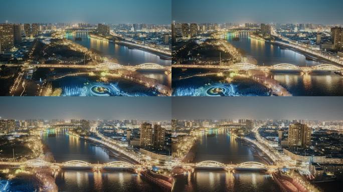 漯河沙澧河沙河大桥夜景航拍延时摄影HDR