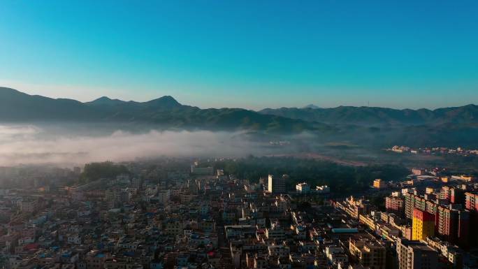 城市开发建设清晨航拍全景