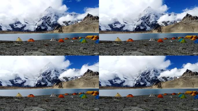 希夏邦马峰南坡雪山脚下露营