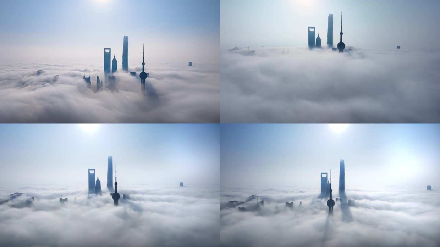 上海陆家嘴摩天地标建筑群平流雾4k延时