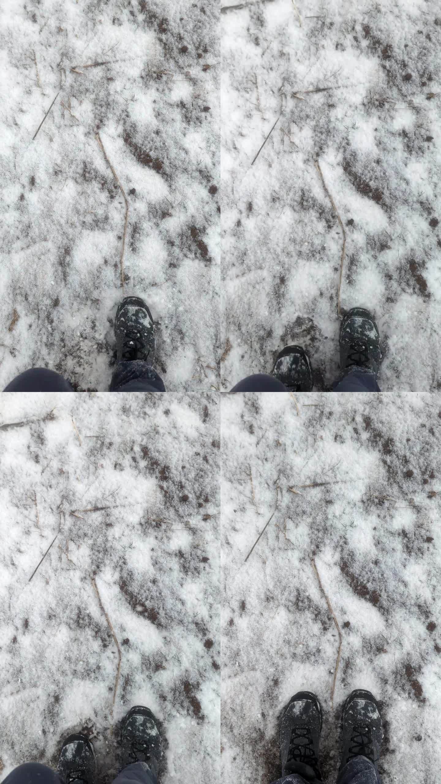 抖掉脚上的雪，用手拍脚的视频
