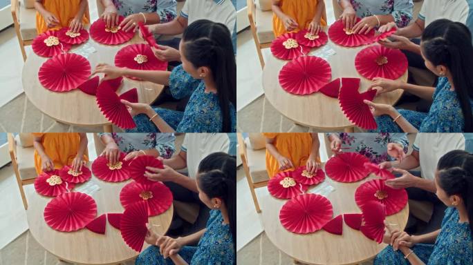 一群人为春节制作纸装饰