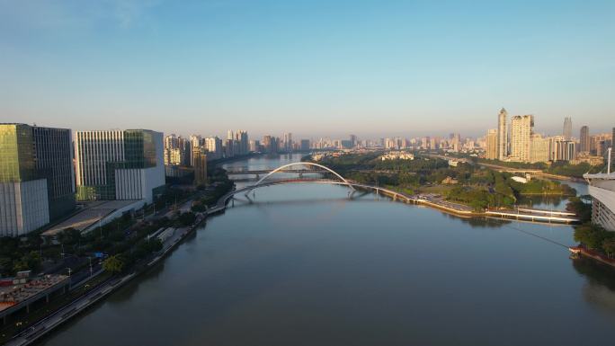广州城市日出海心桥珠江风光航拍