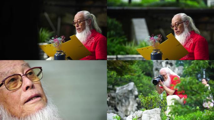 老年摄影师 白胡子老人老年读书 老艺术家