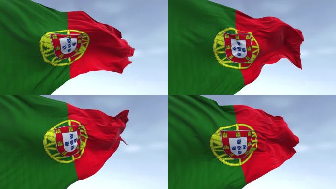 在一个晴朗的日子里，葡萄牙国旗在风中飘扬