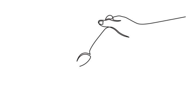 连续的一行动画。手的侧视图的手绘动画运动图形元素
拿着勺子准备开始吃东西。4 k的视频