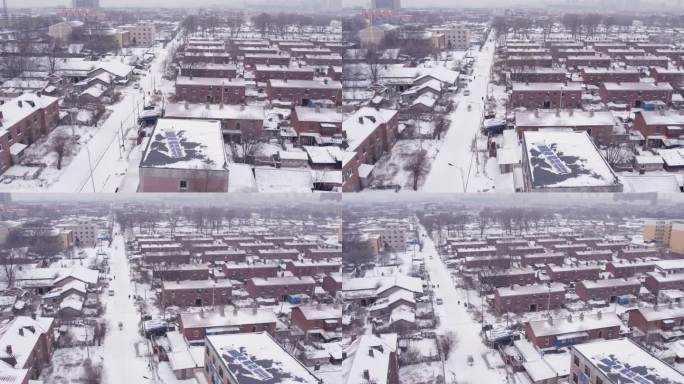 老旧房区雪景下雪航拍素材-2