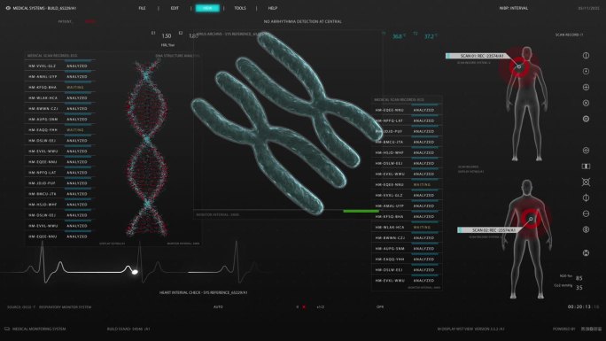 样品分析软件模型与三维DNA和染色体结构和载体。用于科学遗传研究和生物技术开发的计算机显示器和笔记本