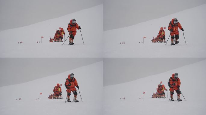 风雪中行进的攀登队伍 原创4K