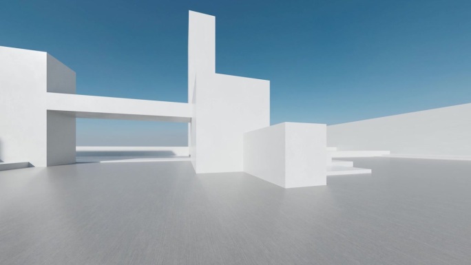3d渲染抽象的未来主义建筑与空混凝土地板。汽车展示的场景。