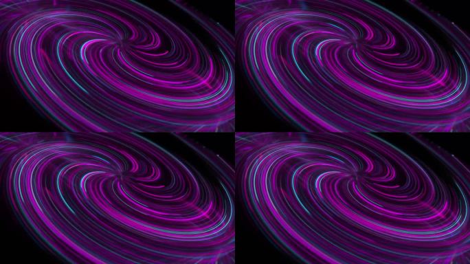 抽象的彩色霓虹漩涡在基调黑色，霓虹蓝，蓝色和紫色。运动图形。