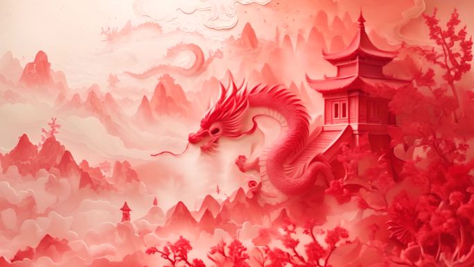 红白中国风山水龙背景