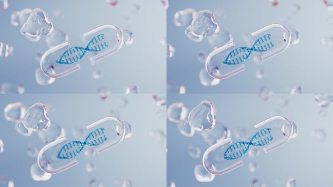 水分子和基因序列核酸三维动画