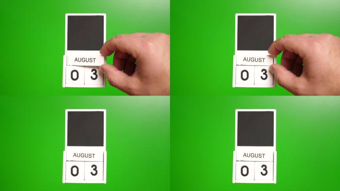 日历上的日期8月3日在绿色的背景。说明某一特定日期的事件。