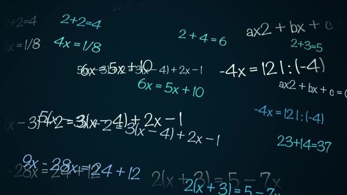 数学和物理公式穿过屏幕消失了。数学方程的动画。