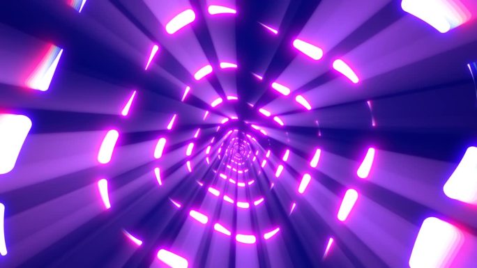 紫色能量数码方形矩形隧道框架，由线条和圆点组成，未来感神奇，发光明亮。抽象的背景。视频在高品质的4k