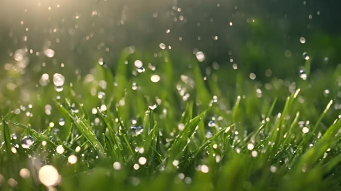 小草上的露珠和雨水