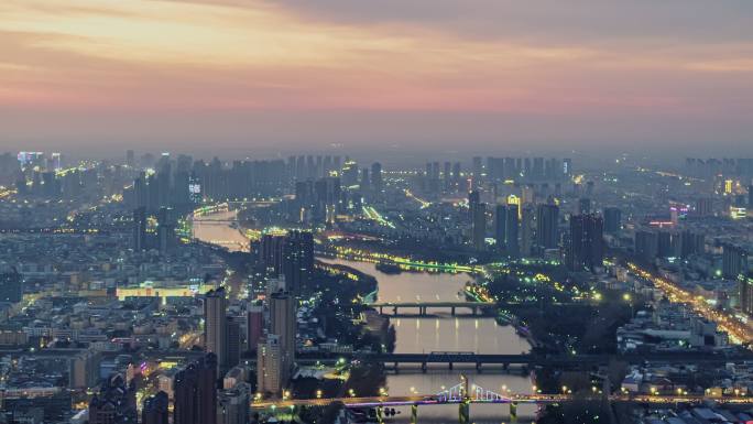 漯河沙河夜景航拍延时摄影