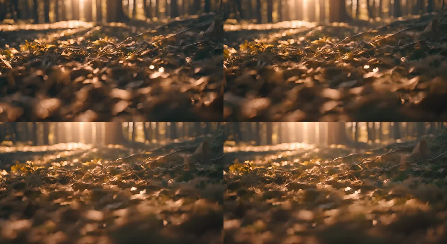 阳光下枯黄的树叶深秋地上的叶子