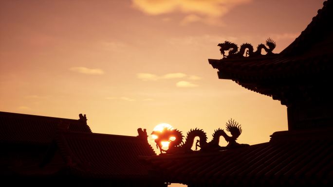 中国历史古建筑宫殿日出