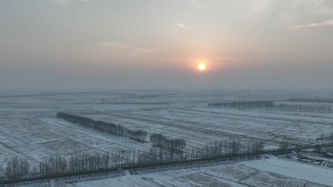 冬季平原落日
