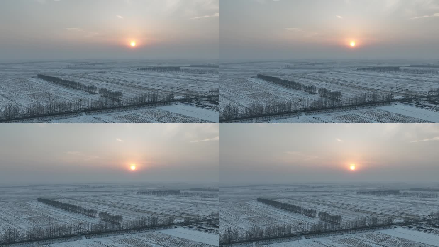 冬季平原落日
