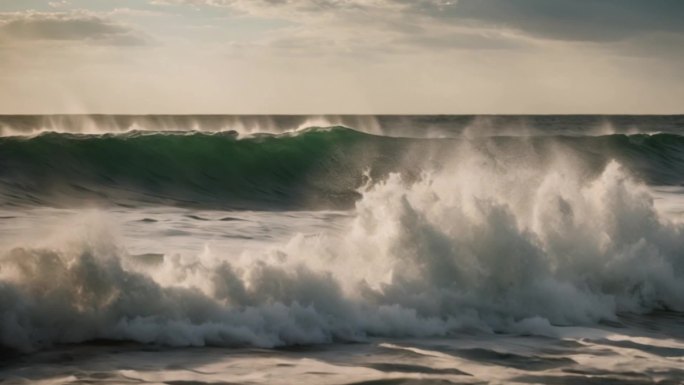 破涛汹涌海浪翻滚 掀起