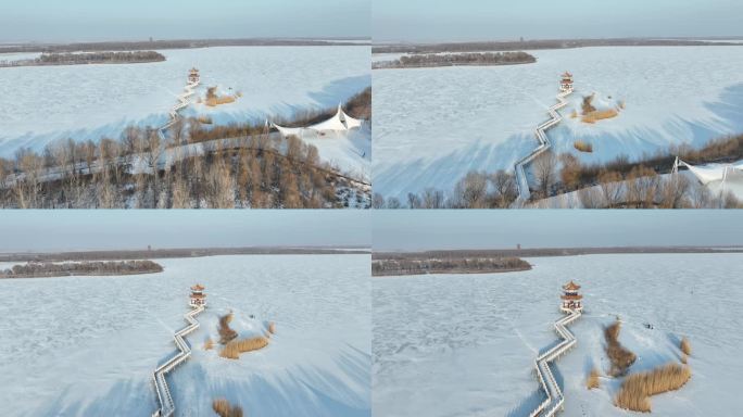 冬季东北景区冰面航拍