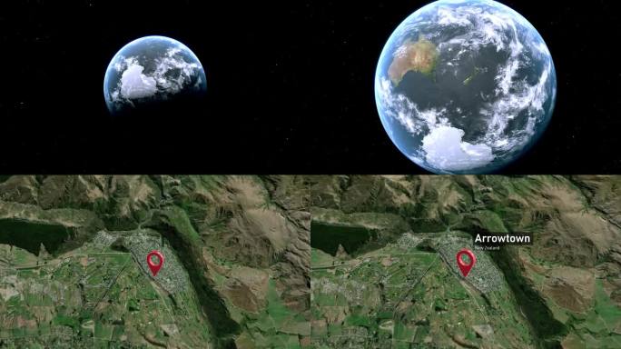 箭头镇城市地图从太空缩放到地球，新西兰
