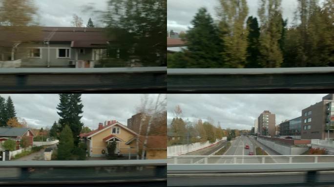 从马车窗口看到的赫尔辛基风景和建筑，POV