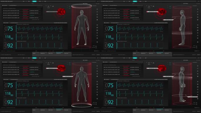 医学研究环境软件模板与生命活动监测和身体扫描结果的计算机显示器和笔记本电脑屏幕。未来医疗保健和生物技