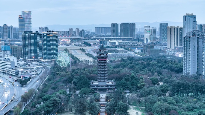 成都塔子山公园日转夜延时