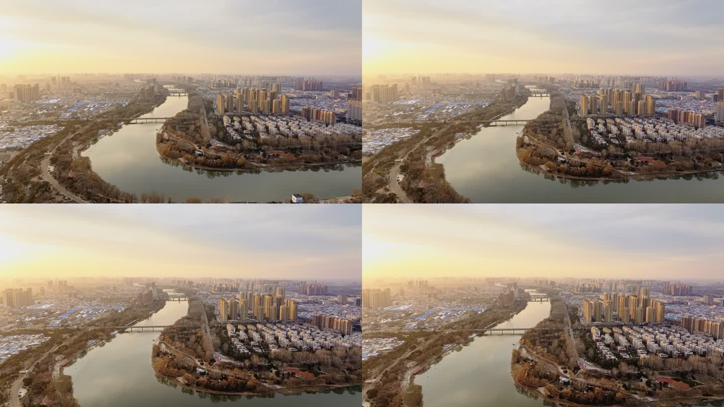 漯河沙河黄昏航拍延时摄影