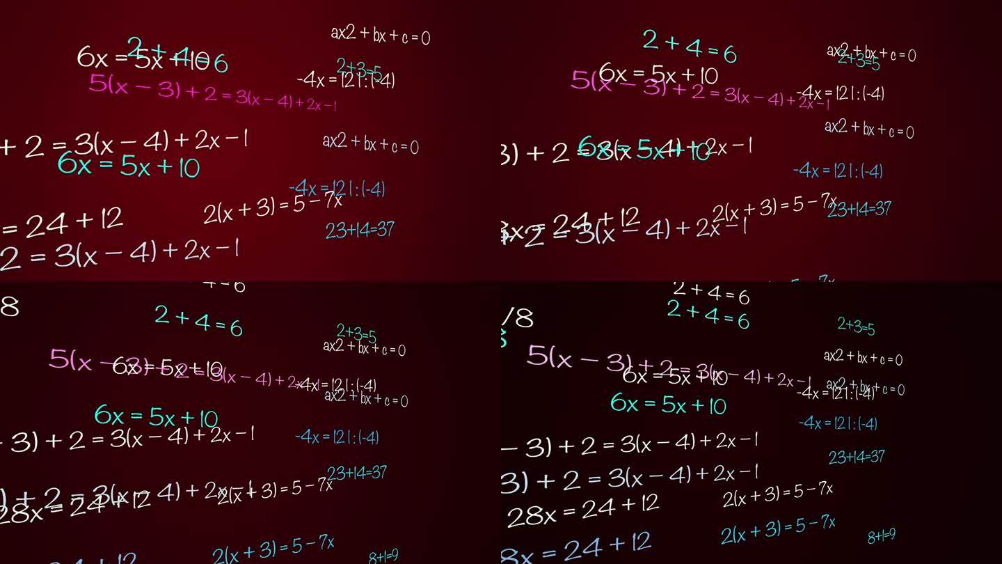 数学和物理公式穿过屏幕消失了。数学方程的动画。