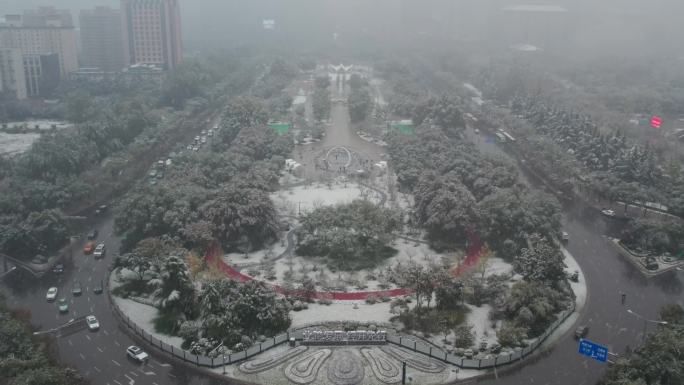 航拍城市雪景 、西安