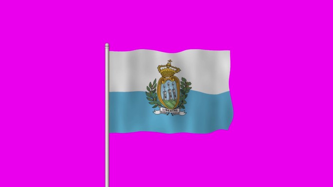 圣马力诺国旗在紫色的屏幕上飘扬