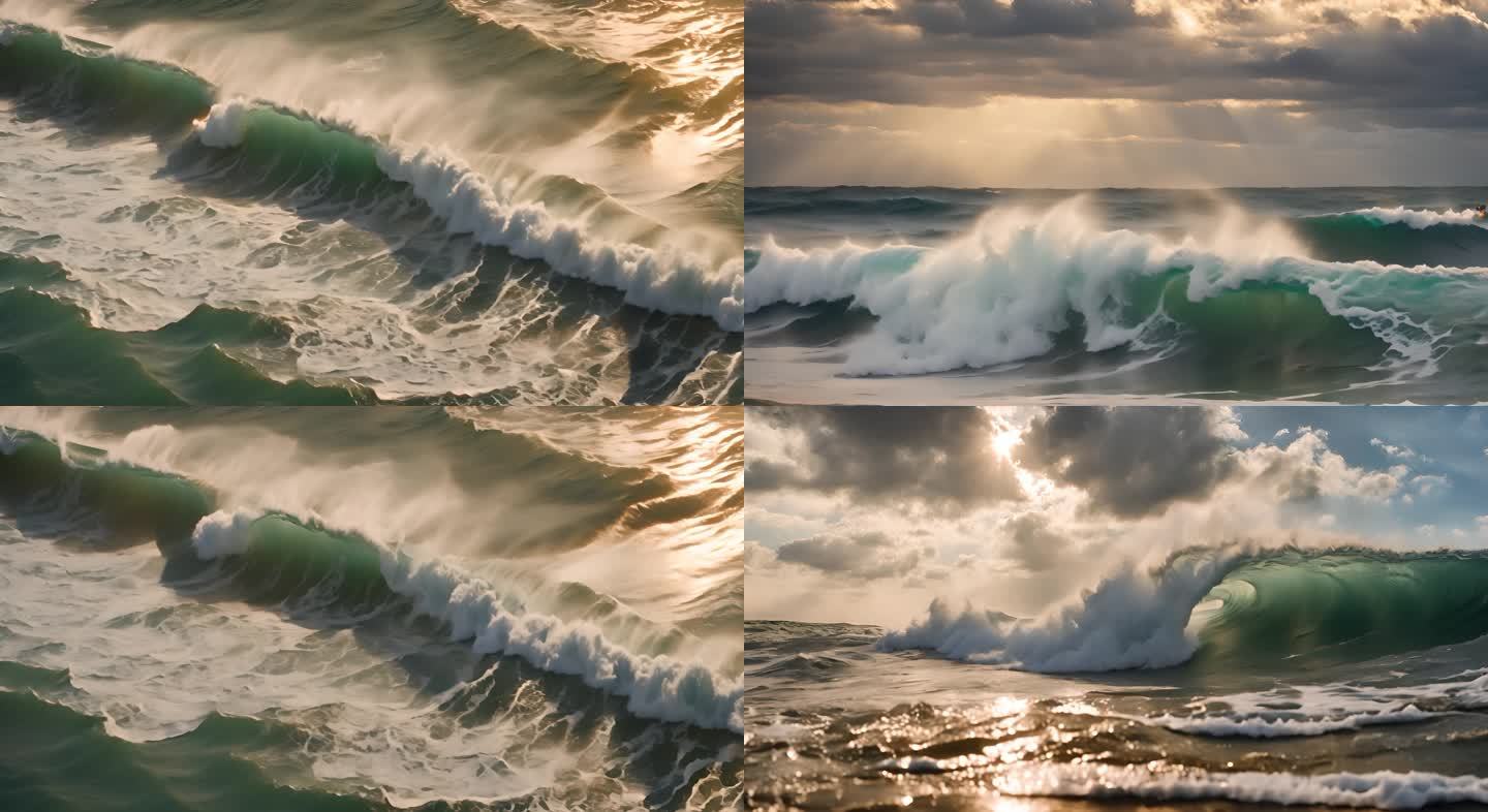 高质量拍摄汹涌浪花生格视频