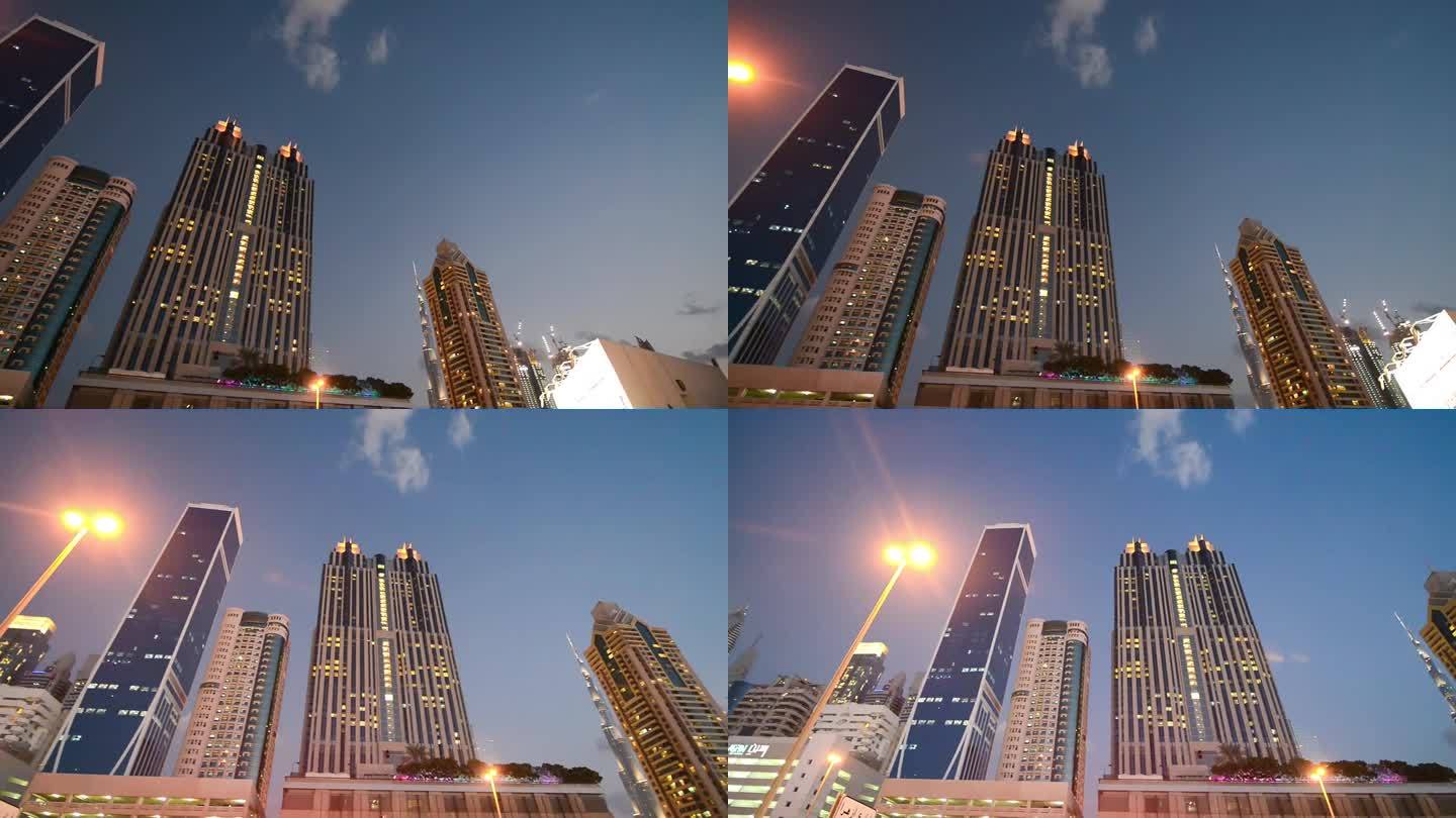 2016年12月12日，阿联酋迪拜:夜晚的迪拜市中心摩天大楼