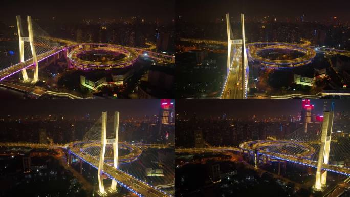 上海市黄浦区黄浦江南浦大桥桥梁夜晚夜景车