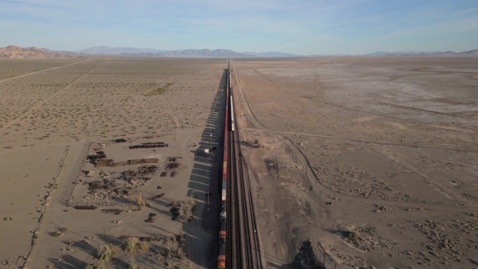 无人机航拍图:沙漠中长长的货运列车