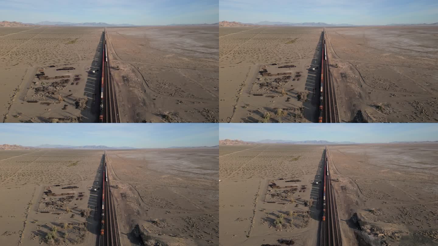 无人机航拍图:沙漠中长长的货运列车