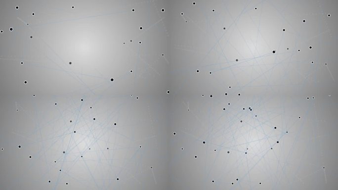 抽象黑白点和蓝线网络，线框图案，运动图形，在渐变的灰色背景